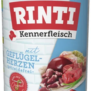 Sparpaket 6 x 800 g Rinti Kennerfleisch mit Geflügelherzen Hunde Nassfutter Markenprodukt
